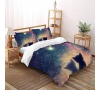 DICVXST 3D Printed Cats Watching Shooting Star Bedding Bed Set Girls Boys 3 Piece Easy Care with Pillowcases With Zipper Closure King(220x240cm)