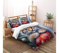 DICVXST 3D Printed Christmas Lynx Duvet Cover Set Girls Boys 3 Piece Microfiber with Pillowcases With Zipper Closure Double(200x200cm)