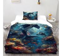 DICVXST 3D Printed Coral Reef Orcas Bedding Set with for Kids 2 Piece Microfiber with Pillowcases With Zipper Closure Single（135x200cm）