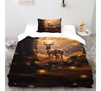 DICVXST 3D Printed Enchanted Forest Deer Quilt Cover Single Girls Boys 2 Piece Microfiber with Pillowcases Zipper Closure Single(135x200cm)