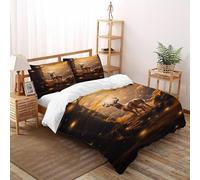 DICVXST 3D Printed Enchanted Forest Deer Quilt Cover Single Girls Boys 3 Piece Microfiber with Pillowcases Zipper Closure King(220x240cm)