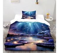 DICVXST 3D Printed Enchanted Lake Quilt Cover Single Girls Boys 2 Piece Microfiber with Pillowcases With Zipper Closure Single（135x200cm）