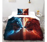 DICVXST 3D Printed Fiery & Frosty Lions Bedding Bed Set for Kids 2 Piece Microfiber with Pillowcases With Zipper Closure Single（135x200cm）