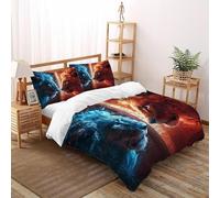 DICVXST 3D Printed Fiery & Frosty Lions Quilt Cover Single Girls Boys 3 Piece Easy Care with Pillowcases With Zipper Closure Super King（260x220cm）