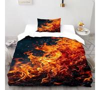 DICVXST 3D Printed Flame Darkness Duvet Cover Sets for Kids 2 Piece Microfiber And Pillowcases With Zipper Closure Single（135x200cm）