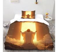 DICVXST 3D Printed Jesus at Heaven's Gate Bedding Bed Set Girls Boys 2 Pcs Microfiber with Pillowcases With Zipper Closure Single(135x200cm)