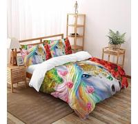 DICVXST 3D Printed Jeweled Unicorn Quilt Cover Single for Kids 3 Piece Easy Care And Pillowcases With Zipper Closure King(220x240cm)