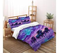 DICVXST 3D Printed Nebula Horses Duvet Cover Set Girls Boys 3 Piece Easy Care with Pillowcases With Zipper Closure Double（200x200cm）