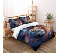 DICVXST 3D Printed Nebula Lion Bedding Set with Girls Boys 3 Piece Easy Care And Pillowcases With Zipper Closure King（220x240cm）