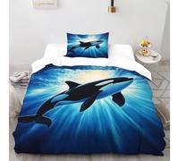 DICVXST 3D Printed Orca in Sunlight Waters Bedding Set with Girls Boys 2 Piece Easy Care with Pillowcases With Zipper Closure Single(135x200cm)