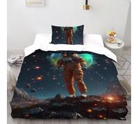 DICVXST 3D Printed Planet Watcher Quilt Cover Single Girls Boys 2 Piece Easy Care with Pillowcases With Zipper Closure Single(135x200cm)