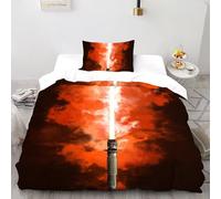 DICVXST 3D Printed Red Lightsaber Bedding Set with Girls Boys 2 Piece Easy Care And Pillowcases With Zipper Closure Single（135x200cm）