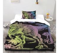 DICVXST 3D Printed Scratch Art T-Rex Bedding Set with for Kids 2 Piece Easy Care with Pillowcases With Zipper Closure Single（135x200cm）