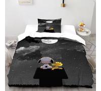 DICVXST 3D Printed Snoopy And Woodstock Moon Quilt Cover Single Girls Boys 2 Piece Easy Care And Pillowcases With Zipper Closure Single（135x200cm）