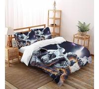 DICVXST 3D Printed Space Rockstar Duvet Cover Sets for Kids 3 Piece Easy Care with Pillowcases With Zipper Closure Super King(260x220cm)