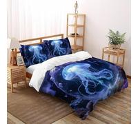 DICVXST 3D Printed Stormy Jellyfish Bedding Set with for Kids 3 Piece Easy Care with Pillowcases With Zipper Closure Double（200x200cm）