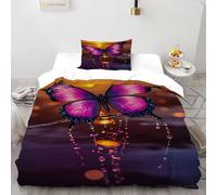 DICVXST 3D Printed Sunset Butterfly with Raindrops Quilt Cover Single for Kids 2 Piece Easy Care with Pillowcases With Zipper Closure Single（135x200cm）