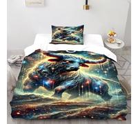 DICVXST 3D Printed Taurus Cosmic Bull Bedding Set with Girls Boys 2 Piece Microfiber with Pillowcases With Zipper Closure Single（135x200cm）