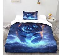 DICVXST 3D Printed Tiger Cosmic Clouds Duvet Cover Sets Girls Boys 2 Piece Microfiber And Pillowcases With Zipper Closure Single（135x200cm）