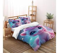 DICVXST 3D Printed Unicorn Hearts Duvet Cover Sets Girls Boys 3 Pcs Microfiber And Pillowcases With Zipper Closure King（220x240cm）