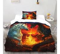 DICVXST 3D Printed Unicorn Vs Dragon Bedding Bed Set Girls Boys 2 Piece Easy Care And Pillowcases With Zipper Closure Single(135x200cm)