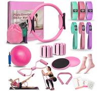 DICYWUDI Pilates Essentials Kit for Home Women, Pilates Equipment for Workouts, 6 Fabric Resistance Bands, 12 Inch Magic Circle Yoga Ring, Mini Exercise Ball, Great Exercise Equipment
