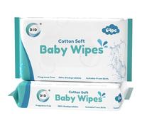 DID Cotton Soft Baby Wipes, With 99.9% Water Fragrance Free & Biodegradable Wet Tissues, Suitable from Birth, Gentle & Sensitive Skin, Travel friendly for Face, Hand & Everyday Use, Pack of 64