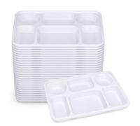 DID Deluxe Heavy Duty 6 Compartment Plastic Dinner Plates, Reusable Washable White Catering Serving Trays for Parties, Buffets, Events, Food Platters, Plates Set Home Use Dining (Pack of 50)