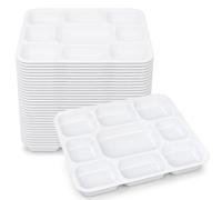 DID Deluxe Heavy Duty 9 Compartment Square Plastic Dinner Plates, Reusable Washable White Catering Serving Trays for Parties, Buffets, Events, Food Platters, Plates Set Home Use (Pack of 50)