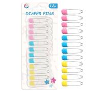 DID Diaper Pins, Assorted Pink Blue and Yellow Nappy Pins with Safety Covers, Secure Fasteners for Cloth Nappies, Baby Care, Sewing, Crafts, Clothing Repairs and Household Use Pack Set (Pack of 12)