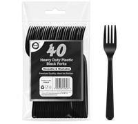 DID Heavy Duty Plastic Black Forks, Reusable Washable PS Cutlery for Parties, Catering, Buffets, Events, Picnics, Weddings, Home Dining, Food Service, Forks for Daily Use Kitchen Use Pro (Pack of 40)