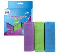 DID Microfibre Cleaning Cloths 25 x 25cm, Reusable Multi Purpose Cleaning Cloth Set for Kitchen, Bathroom, Glass, Dusting, Polishing, Blue, Purple, Green, Home, Office, Caravan (Pack of 3)