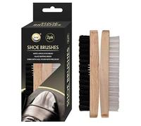 DID Shoe Brush Set, Made with Hard Bristle Brush material, Shine Kit with White Applicator & Black Buffing Brush, Portable Leather Care Tool for Boots & Dress Shoes for Protection, Brown (Pack of 2)