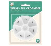 DID Weekly Pill Organiser 7 Day, Round Tablet Capsule Storage Box, Monday to Sunday Medicine Dispenser with Snap Shut Compartments, Clear, Compact, Portable & Travel Friendly Case for Medication