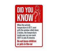 Did You Know Do Not Leave Children Or Pets In The Car Metal Warning Sign with Easy Install for Indoor Outdoor Security, Business Office Home Garden Street Decor 20 x 30 cm