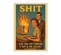 Did You Try Turning It Off And On Again Poster, Vintage Retro Funny Print, Kitchen Wall Art, A3 (Print Only) - 42x29.7cm
