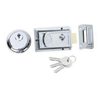 DIDA® Traditional Nightlatch with 3 Copper Keys, Premium Solid Brass Rim Cylinder, 60mm Backset, Suitable for Doors 38 to 57 mm Thick, Polished Chrome Finish, High Security Front Door Lock
