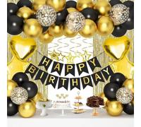 Didabotak Balloon Arch Kit, Black and Gold Birthday Decorations Set with Balloons, Star Cutouts, Hanging Swirls & Ribbon, Fringe Curtains for Birthday Decorations & Baby Shower
