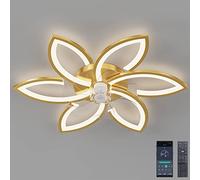 DIDADIDA Silent Ceiling Fan with Light, Ceiling Fan with Remote Control and Lighting APP dimmable Brightness 70W Creative Acrylic Flower Shape Ceiling lamp with Fan (Gold)