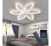 DIDADIDA Silent Ceiling Fan with Light, Ceiling Fan with Remote Control and Lighting APP dimmable Brightness 70W Creative Acrylic Flower Shape Ceiling lamp with Fan (White)