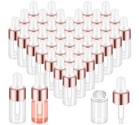 Didaey 100 Pcs Mini Glass Dropper Bottle Bulk Clear Essential Oil Dropper Bottles Small Glass Dropping Sample Containers Perfume Liquid Cosmetic Sample Vials with Cap for Traveling (Rose Gold,3 ml)