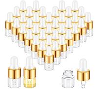 Didaey 100 Pcs Mini Glass Oil Dropper Bottle Bulk, Clear Essential Small Empty Bottles Sample Containers Perfume Liquid Vials with Cap for Traveling, Gold, 1 ml