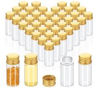 Didaey 100 Pcs Small Clear Vials Spice Mini Jars with Lids Mini Glass Bottles with Screw Aluminum Metal Caps Tiny Jars Sample Containers for Powder Cream Cosmetic Jewelry Wedding (10 ml,Gold Caps)