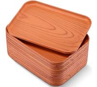 Didaey 12 Pack Plastic Fast Food Trays Bulk 9.45 x 6.7 Inch Imitation Wooden Cafeteria Trays School Lunch Trays Rectangular Serving Platters for Restaurant Kitchen Party Bar Cafe School Camping