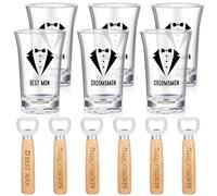 Didaey 12 Pcs Groomsmen Shot Glasses and Beer Bottle Opener Set Include 6 Best Man Groomsmen Shot Glasses and 6 Bottle Opener Bulk Groomsmen Gifts Groomsman Proposal Gifts for Wedding Favor