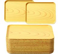 Didaey 12 Pcs Plastic Fast Food Cafeteria Trays 12 x 9'' Large Wood Grain Serving Tray Rectangular Lunch Food Tray Plastic Plate or Platter for Kitchen Restaurant School Dinner Party Bar Cafe Camping