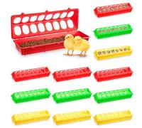 Didaey 12 Pieces Chick Feeder Plastic Flip Top Bird Small Poultry Feeder Quail Feeding Tray Trough Dish Dispenser No Waste for Brooder Chickens Ducks Pigeon Birds Quails Small Poultry, 3 Colors