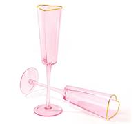 Didaey 2 Pack Wedding Heart Shaped Champagne Flutes Pink Coupe Martini Glasses Cocktail Toasting Glasses Wine Cups with Gold Rim for Bridal Shower Celebrations Girl Birthday Party Supplies(Retro)
