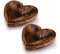 Didaey 2 Pieces 8 x 8 x 2 Inch Heart Shaped Bowl Wood Decorative Bowl Acacia Dough Candy Fruit Serving Wooden Heart Bowl Dish for Valentine's Day Decor Table Centerpiece
