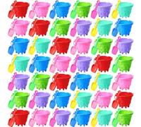 Didaey 6 Set Beach Sand Buckets and Shovels, Include Sand Pail Bucket 6 Colors with Castle Design Inside and Shovels for Boys Girls Summer Party (5.5 x 4.7 Inch)